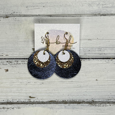GRAY - Leather Earrings  ||  <BR> MATTE WHITE,  <BR> GOLD GLITTER (NOT REAL LEATHER), <BR> METALLIC NAVY SMOOTH