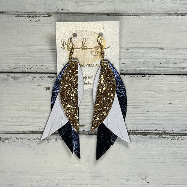 ANDY -  Leather Earrings  ||  <BR> GOLD GLITTER (FAUX LEATHER), <BR> MATTE WHITE, <BR> METALLIC NAVY BLUE SMOOTH (CUSTOM COLORS AVAILABLE!)