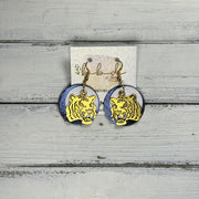GRAY (WITH METAL TIGER) - Leather Earrings  ||  <BR> MATTE WHITE, <BR> METALLIC NAVY SMOOTH