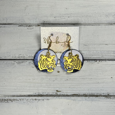 GRAY (WITH METAL TIGER) - Leather Earrings  ||  <BR> MATTE WHITE, <BR> METALLIC NAVY SMOOTH