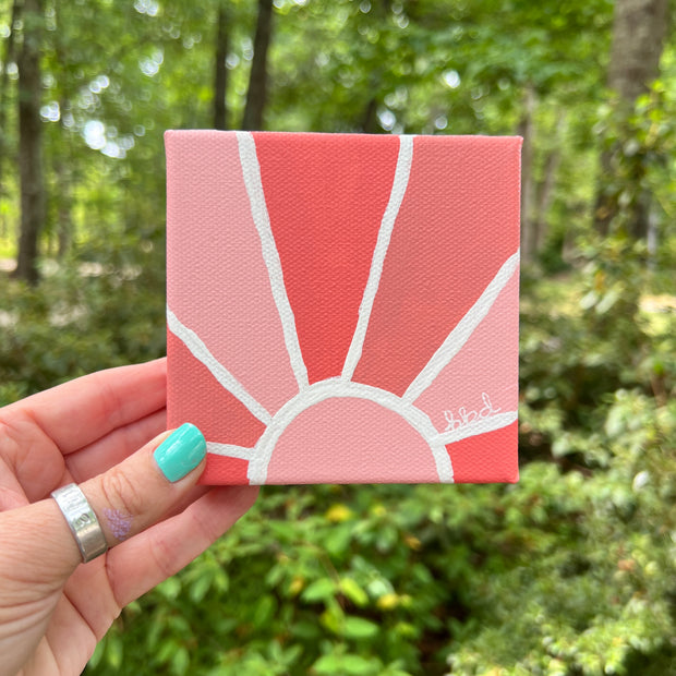 4" x 4" x 1.5" MINI Painting on wrapped canvas by Brandy Bell - Pink Sun