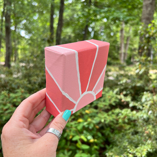 4" x 4" x 1.5" MINI Painting on wrapped canvas by Brandy Bell - Pink Sun