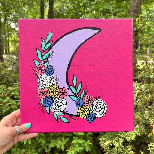 12" X 12" ORIGINAL ACRYLIC PAINTING ON CANVAS BY BRANDY BELL-  PURPLE MOON