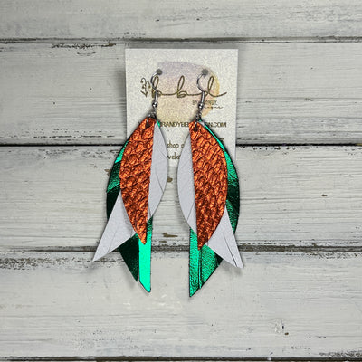 ANDY -  Leather Earrings  ||  <BR> METALLIC ORANGE COBRA, <BR> MATTE WHITE, <BR> METALLIC GREEN SMOOTH (CUSTOM COLORS AVAILABLE!)