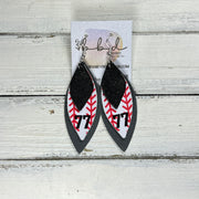 (CUSTOM) DOROTHY -  Leather Earrings  ||    <BR>SHIMMER BLACK,<BR> BASEBALL THREADS WITH CUSTOM NUMBER, <BR> MATTE DARK GRAY (CUSTOM COLORS AVAILABLE!)