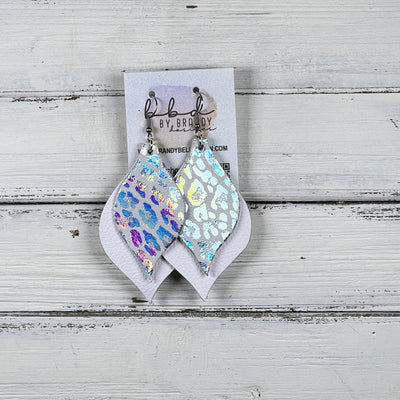 EVE - Leather Earrings  ||  <BR>  IRIDESCENT LEOPARD,  <BR> MATTE WHITE