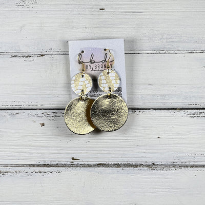 CALLIE - Leather Earrings  ||  <BR> WHITE & GOLD CHEVRON, <BR> METALLIC GOLD SMOOTH