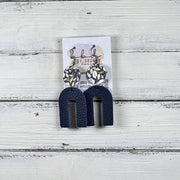 HOPE - Leather Earrings  ||  <BR> POPPIES FLORAL ON NAVY, <BR> MATTE NAVY BLUE