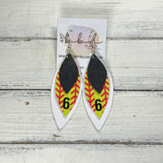 (CUSTOM) DOROTHY -  Leather Earrings  ||    <BR>MATTE BLACK,<BR> SOFTBALL THREADS WITH CUSTOM NUMBER, <BR> MATTE WHITE (CUSTOM COLORS AVAILABLE!)