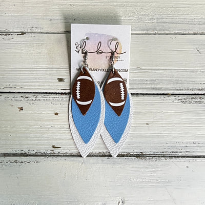 (CUSTOM) DOROTHY -  Leather Earrings  ||    <BR> BROWN (FAUX LEATHER) FOOTBALL,<BR> MATTE CAROLINA BLUE, <BR>MATTE WHITE (CUSTOM COLORS AVAILABLE!)