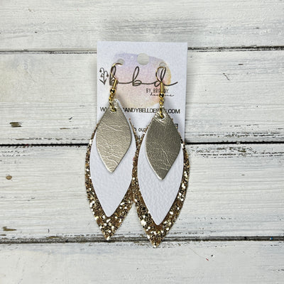 DOROTHY - Leather Earrings   ||  <BR> METALLIC CHAMPAGNE SMOOTH,  <BR>  MATTE WHITE, <BR>  GOLD GLITTER (FAUX LEATHER)