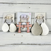 HAND-PAINTED WOODEN CROSS ||  <br> Hand-painted earrings by Brandy Bell <br> GREEN, MUSTARD & NAVY #3