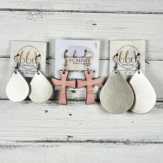 HAND-PAINTED WOODEN CROSS ||  <br> Hand-painted earrings by Brandy Bell <br> GREEN, MUSTARD & NAVY #3