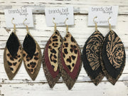 DOROTHY -  Leather Earrings  ||   <BR> ROSE GOLD PLAID ON BLACK, <BR> SHIMMER BLACK, <BR> ROSE GOLD STRIPES