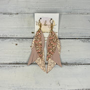 ANDY - Leather Earrings   ||  <BR> ROSE GOLD LACE GLITTER (FAUX LEATHER),  <BR>  MATTE BLUSH PINK, <BR>  METALLIC ROSE GOLD PEBBLED