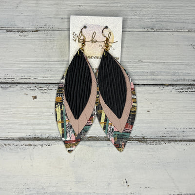 INDIA - Leather Earrings   ||  <BR>  BLACK PALMS, <BR> MATTE BLUSH PINK, <BR> FALL ABSTRACT BRUSHSTROKES