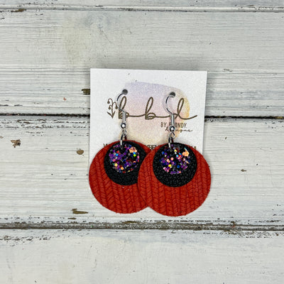 GRAY - Leather Earrings   ||  <BR> IRIDESCENT PURPLE GLITTER (FAUX LEATHER),  <BR>  MATTE BLACK, <BR> ORANGE/RED PALMS