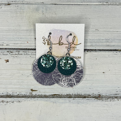GRAY - Leather Earrings   ||  <BR> SAGE GLITTER (FAUX LEATHER),  <BR>  MATTE SPRUCE GREEN, <BR>  METALLIC SILVER SMOOTH
