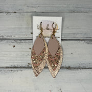 DOROTHY - Leather Earrings   ||  <BR>  MATTE BLUSH PINK, <BR> ROSE GOLD LACE GLITTER (FAUX LEATHER),  <BR>  METALLIC ROSE GOLD PEBBLED