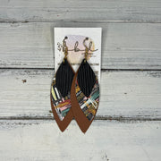 DOROTHY - Leather Earrings   ||  <BR>  BLACK PALMS, <BR> FALL ABSTRACT BRUSHSTROKES, <BR> MATTE CAMEL BROWN