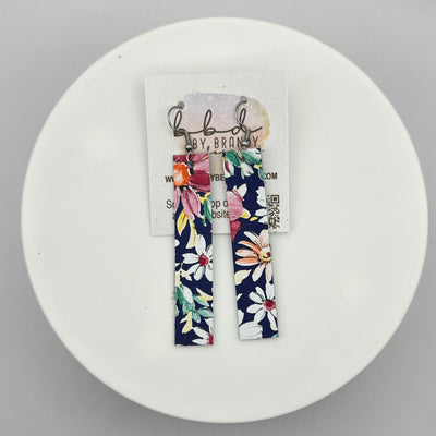 FINN - Leather Earrings  ||  FLORAL ON NAVY BACKGROUND
