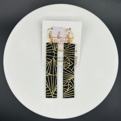 FINN - Leather Earrings  ||  BLACK WITH GOLD CHINESE FANS