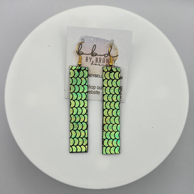 FINN - Leather Earrings  ||  METALLIC PINK/GREEN/GOLD MERMAID
