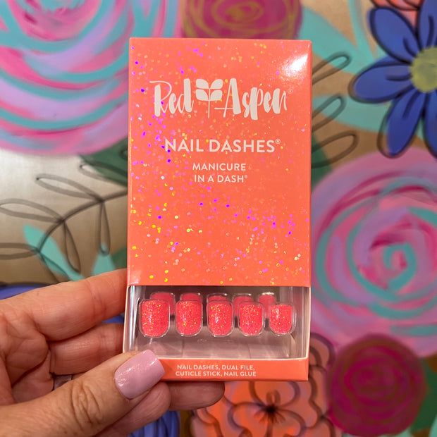 RED ASPEN NAIL DASHES- Kadence's Living Coral (Petite Square)