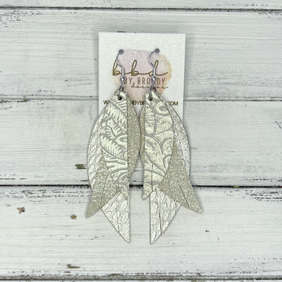 ANDY - Leather Earrings   ||  <BR> CHAMPAGNE WESTERN FLORAL,  <BR>  SHIMMER GOLD, <BR> METALLIC CHAMPAGNE COBRA