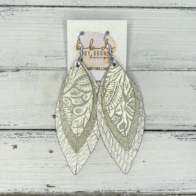 INDIA - Leather Earrings   ||  <BR> CHAMPAGNE WESTERN FLORAL,  <BR>  SHIMMER GOLD, <BR> METALLIC CHAMPAGNE COBRA