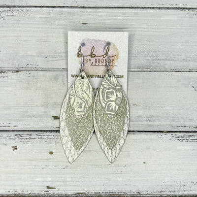 DOROTHY - Leather Earrings   ||  <BR> CHAMPAGNE WESTERN FLORAL,  <BR>  SHIMMER GOLD, <BR> METALLIC CHAMPAGNE COBRA