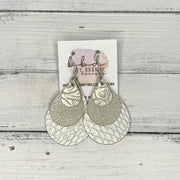 LINDSEY - Leather Earrings   ||  <BR> CHAMPAGNE WESTERN FLORAL,  <BR>  SHIMMER GOLD, <BR> METALLIC CHAMPAGNE COBRA