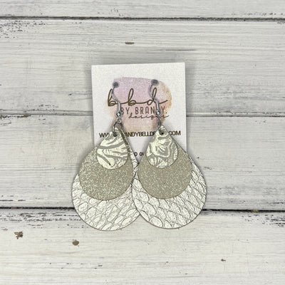 LINDSEY - Leather Earrings   ||  <BR> CHAMPAGNE WESTERN FLORAL,  <BR>  SHIMMER GOLD, <BR> METALLIC CHAMPAGNE COBRA
