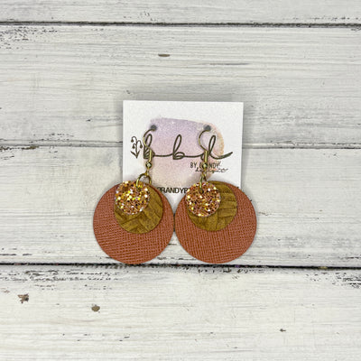 GRAY - Leather Earrings   ||  <BR> PUMPKIN PIE GLITTER (FAUX LEATHER),  <BR>  MUSTARD BRAID, <BR> BURNT ORANGE SAFFIANO