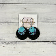 GRAY - Leather Earrings   ||  <BR>  ROBINS EGG BLUE, <BR> AQUA & BLACK GLITTER (FAUX LEATHER),  <BR> BLACK BRAID