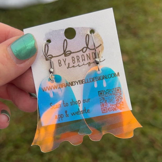 REFLECTIVE TRANSPARENT GHOST - Faux Leather Earrings by Brandy Bell Design