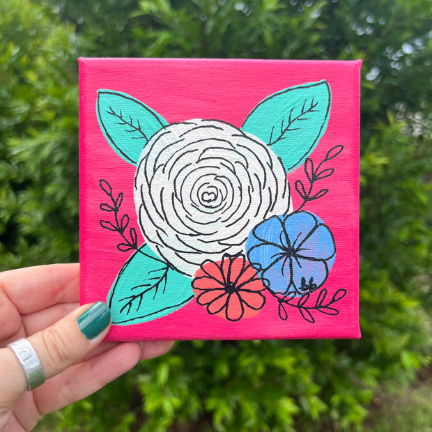 5" x 5" MINI Painting on wrapped canvas by Brandy Bell- Floral on Pink