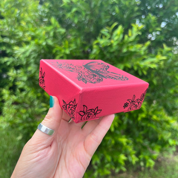 4" x 4" x 1.5" MINI Painting on wrapped canvas by Brandy Bell - Red with Butterfly/Floral