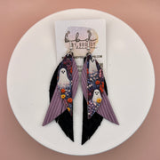 ANDY -  Leather Earrings  ||   <BR> FAUX EMBROIDERY GHOST (FAUX LEATHER), <BR> LAVENDER TEXTURE STRIPE, <BR> MATTE BLACK