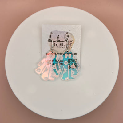 ACRYLIC EARRINGS || <BR> IRIDESCENT ACRYLIC GHOST WITH FLOWERS