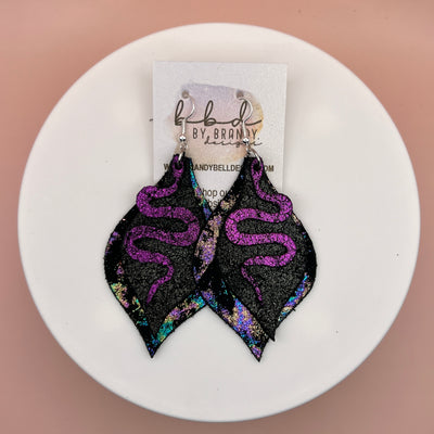 EVE WITH SNAKES -  Leather Earrings  ||   <BR>SHIMMER FUCHSIA, <BR> SHIMMER BLACK, <BR> IRIDESCENT NORTHERN LIGHTS