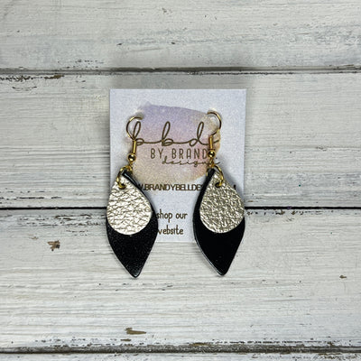 JEAN -  Leather Earrings  ||  <BR>METALLIC CHAMPAGNE PEBBLED, <BR>METALLIC BLACK SMOOTH