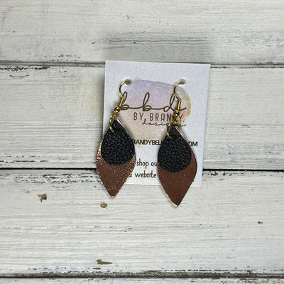 JEAN -  Leather Earrings  ||  <BR>MATTE BLACK, <BR> METALLIC ROSE GOLD SMOOTH
