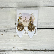 JEAN -  Leather Earrings  ||  <BR>GOLD GLITTER (FAUX LEATHER), <BR> MATTE WHITE