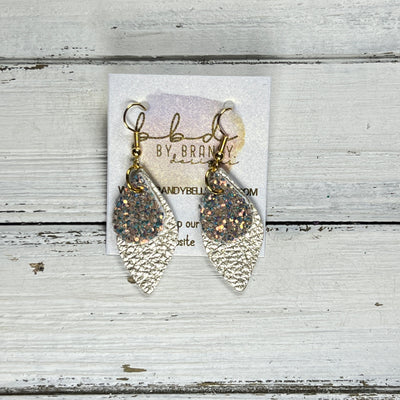 JEAN -  Leather Earrings  ||  <BR>GLAMOUR GLITTER (FAUX LEATHER), <BR> METALLIC CHAMPAGBE PEBBLED