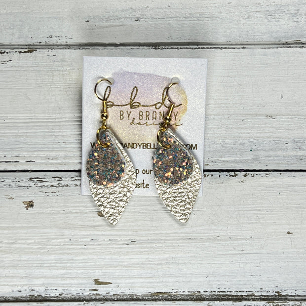 JEAN -  Leather Earrings  ||  <BR>GLAMOUR GLITTER (FAUX LEATHER), <BR> METALLIC CHAMPAGBE PEBBLED