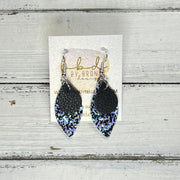 JEAN -  Leather Earrings  ||   <BR> MATTE BLACK, <BR>AQUA & BLACK GLITTER (FAUX LEATHER)