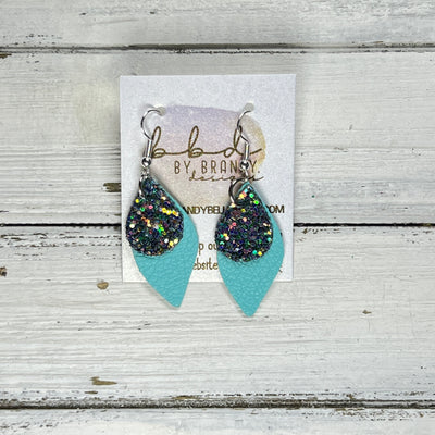 JEAN -  Leather Earrings  ||   <BR> FOREST GLITTER (FAUX LEATHER), <BR> MATTE ROBINS EGG BLUE
