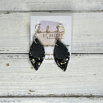 JEAN -  Leather Earrings  ||   <BR> MATTE BLACK, <BR> NEW YEARS EVE GLITTER (FAUX LEATHER)