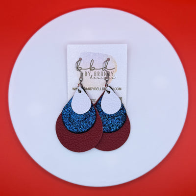 LINDSEY -  Leather Earrings  || <BR> MATTE WHITE, <BR> SHIMMER BLUE, <BR> MATTE RED